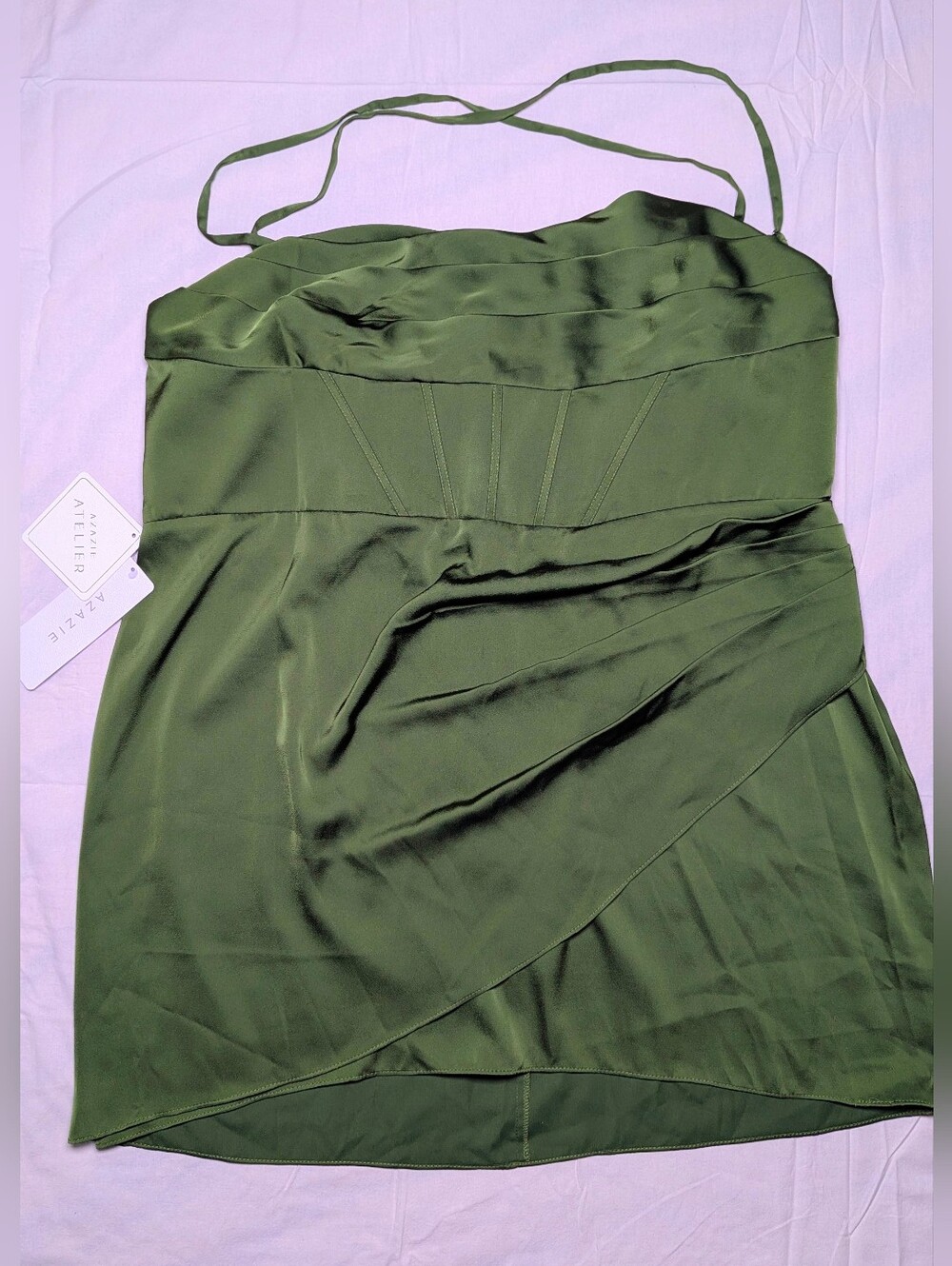 Azazie Nellie Corset Mini Dress In Olive NWT US22 *New Photos Added!!*